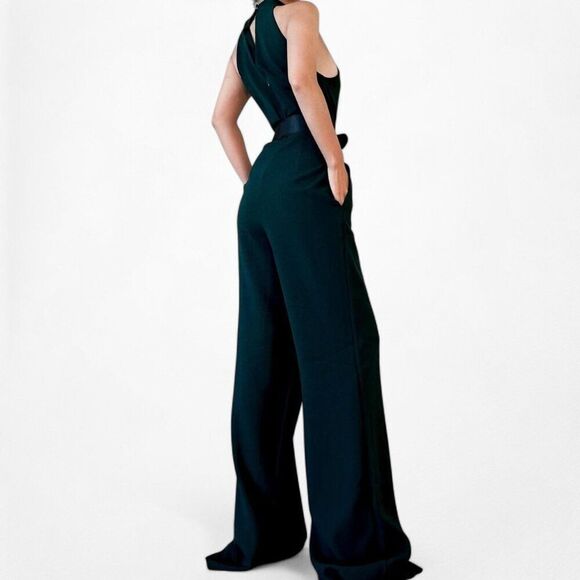 Vintage Y2K Green Sleeveless Halter Wide Leg Jumpsuit Size M - Picture 4 of 8